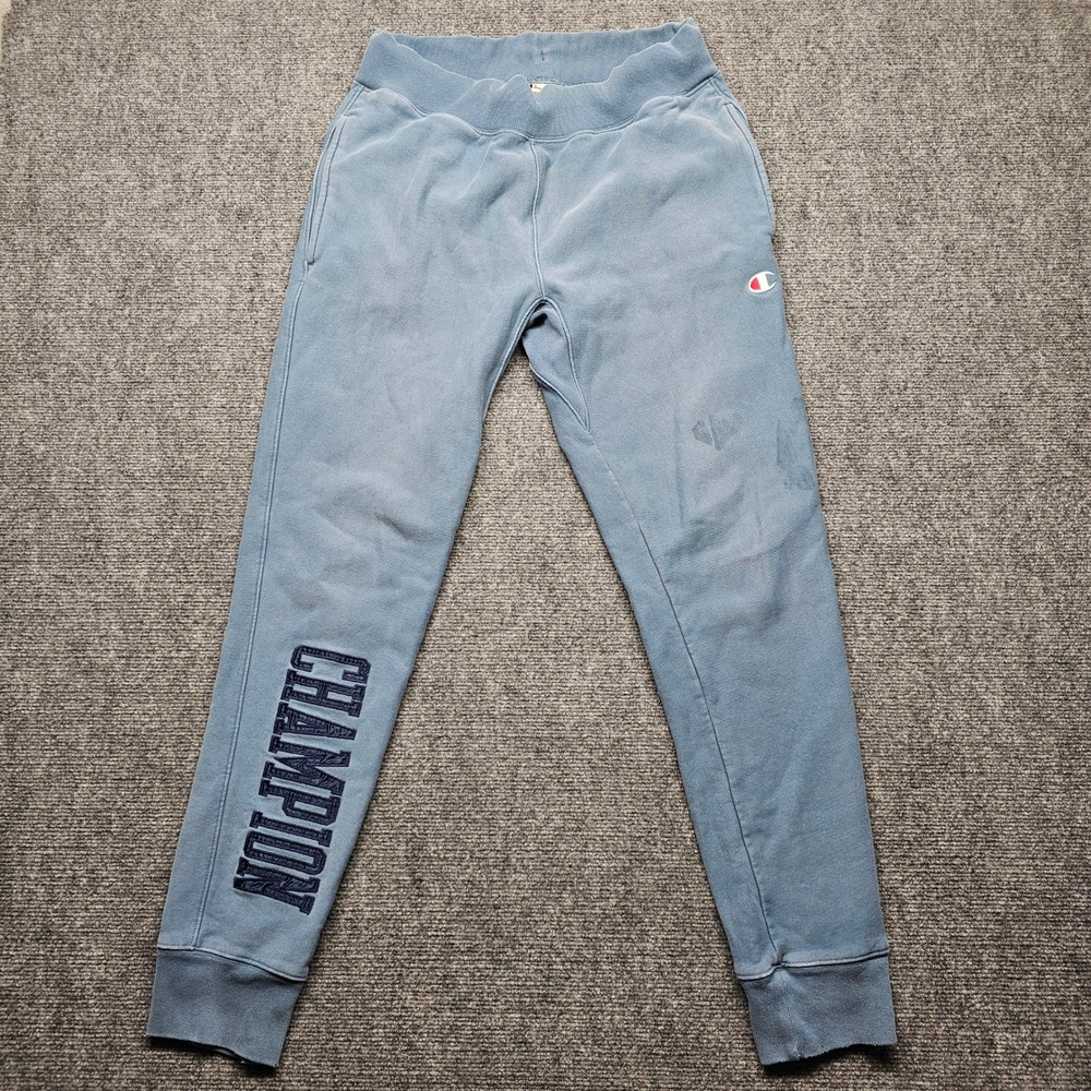 Champion Reverse Weave Blue Jogger Sweatpants Mens Medium Spellout Logo P4455